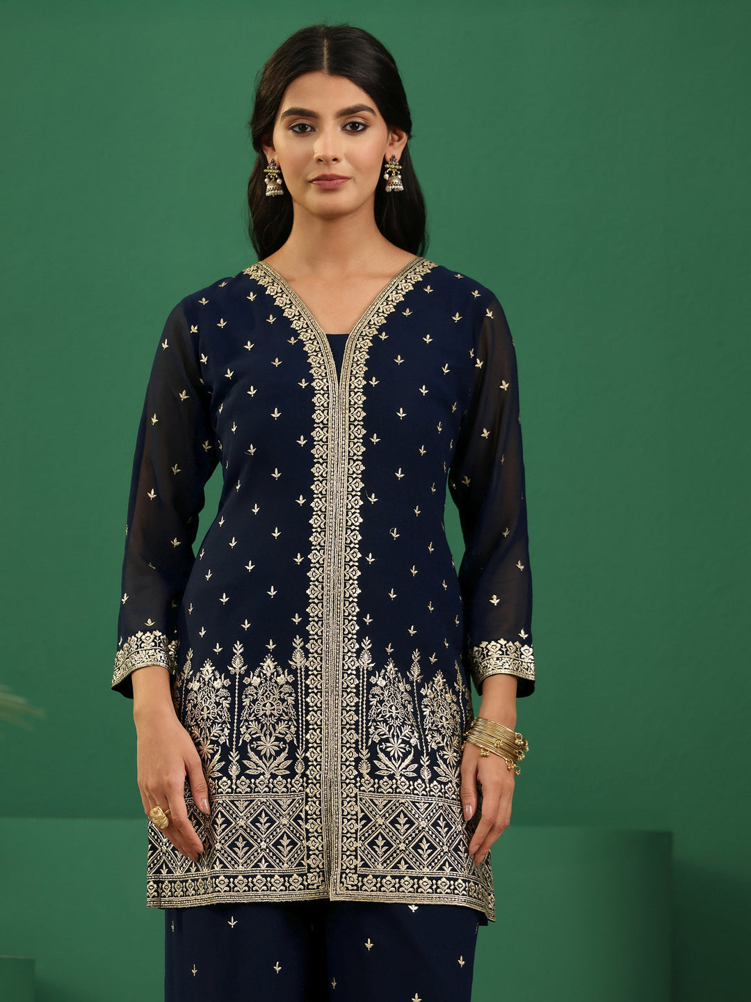  Libas Art Navy Blue Embellished Georgette Palazzo Suit Set 