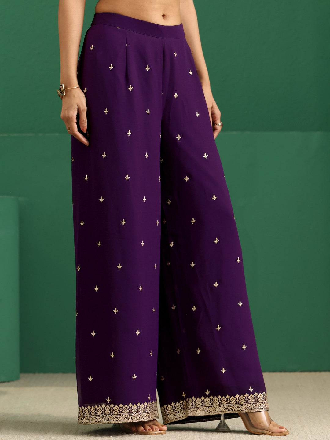  Libas Art Aubergine Purple Embellished Georgette Palazzo Suit Set 