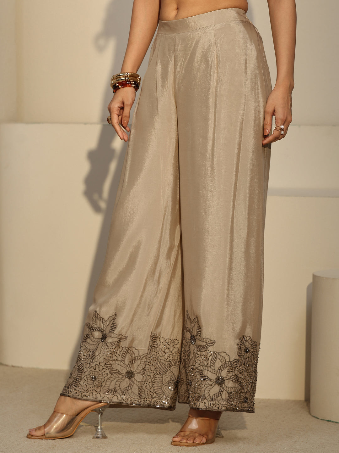  Libas Art Cream Floral Embellished Chinon Co-Ord Set 