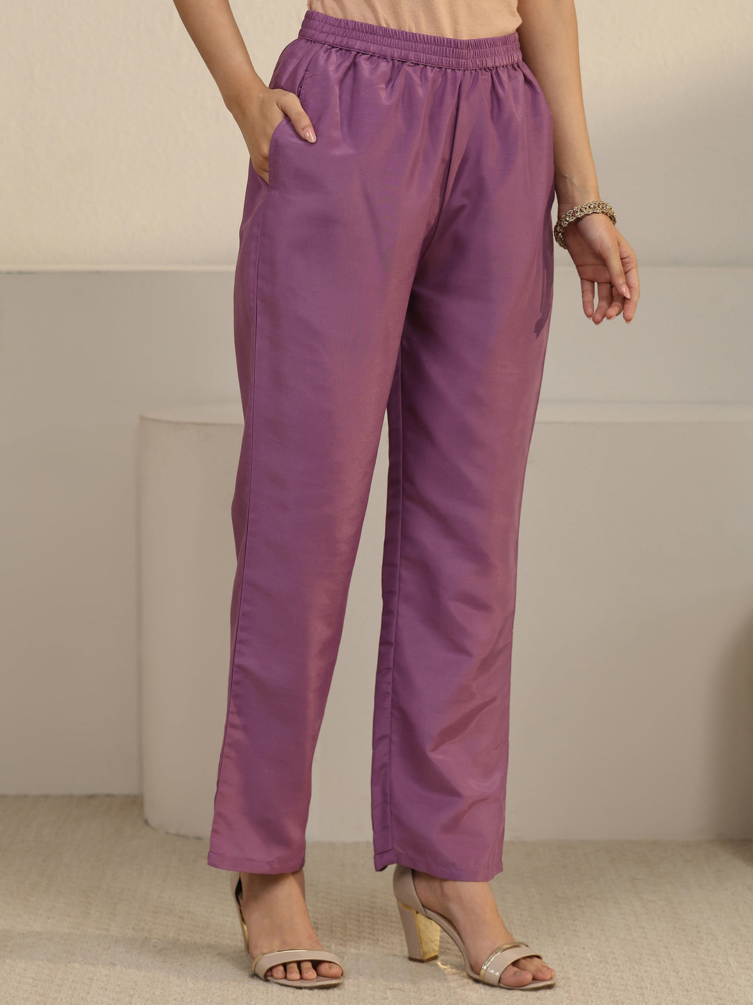  Libas Purple Floral Embroidered Organza Straight Suit Set 