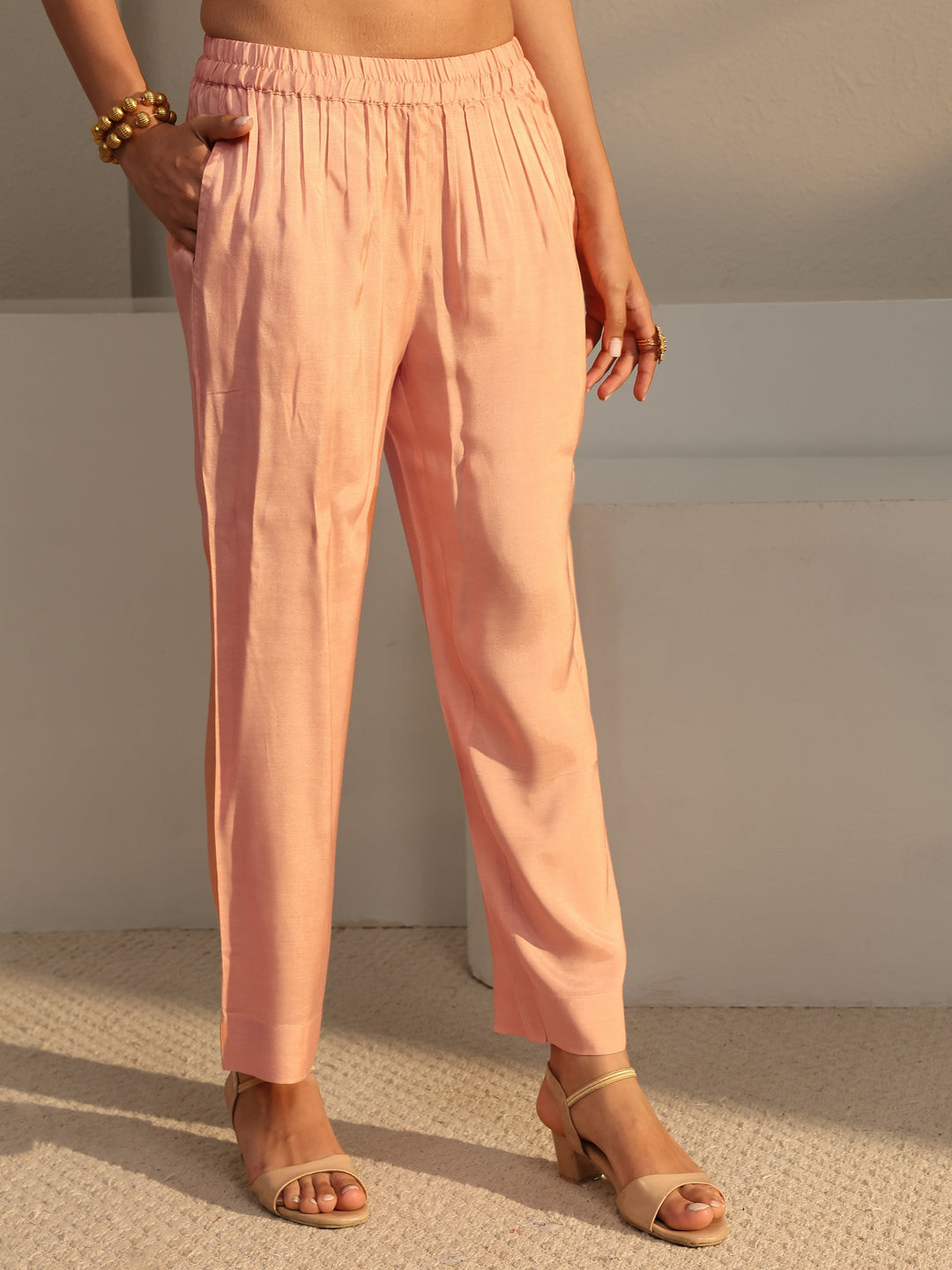  Peach Floral Woven Design Silk Blend Straight Suit Set With Dupatta 