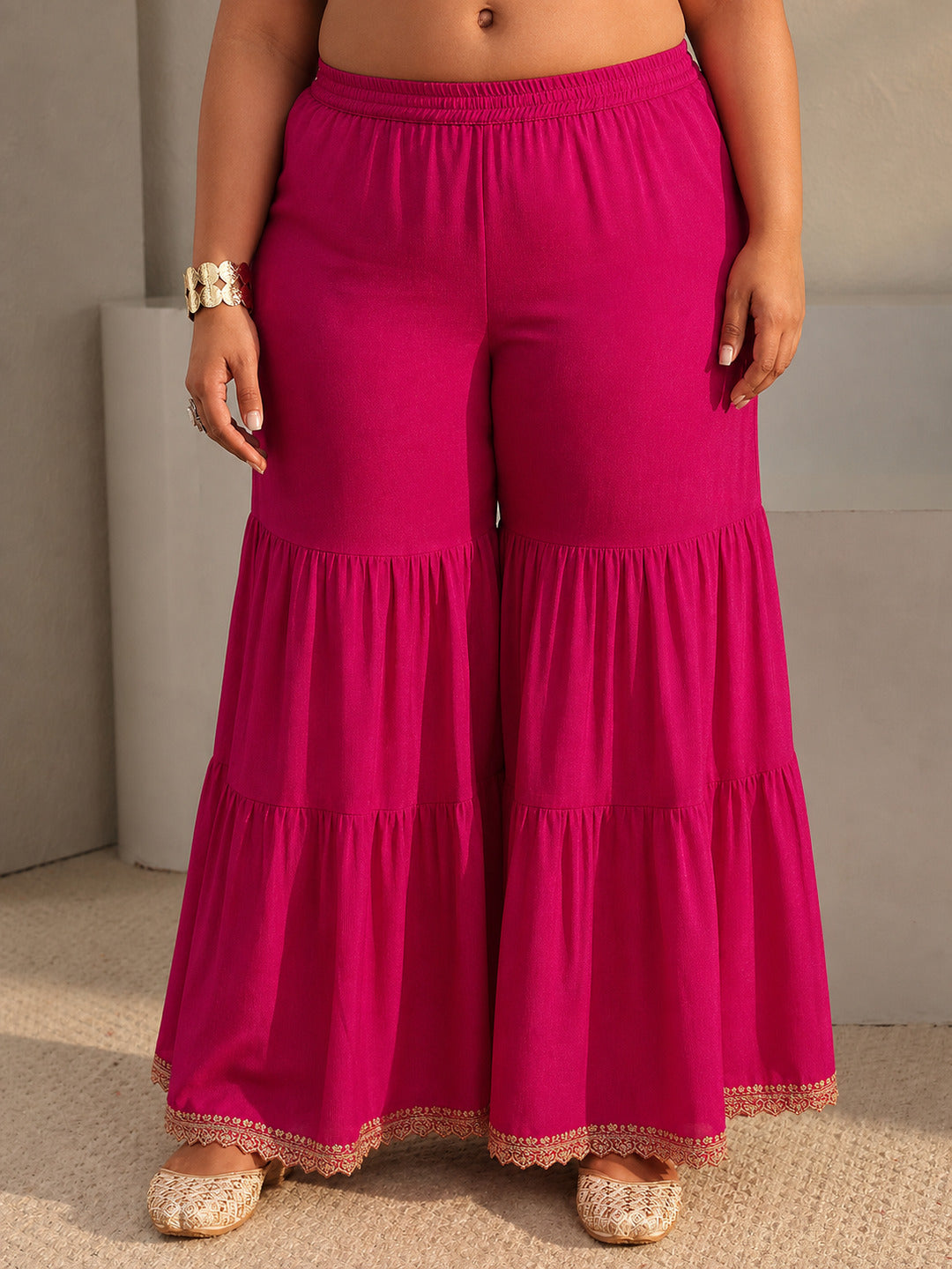  Plus Size Pink Floral Embroidered Chinon Sharara Suit Set With Dupatta 