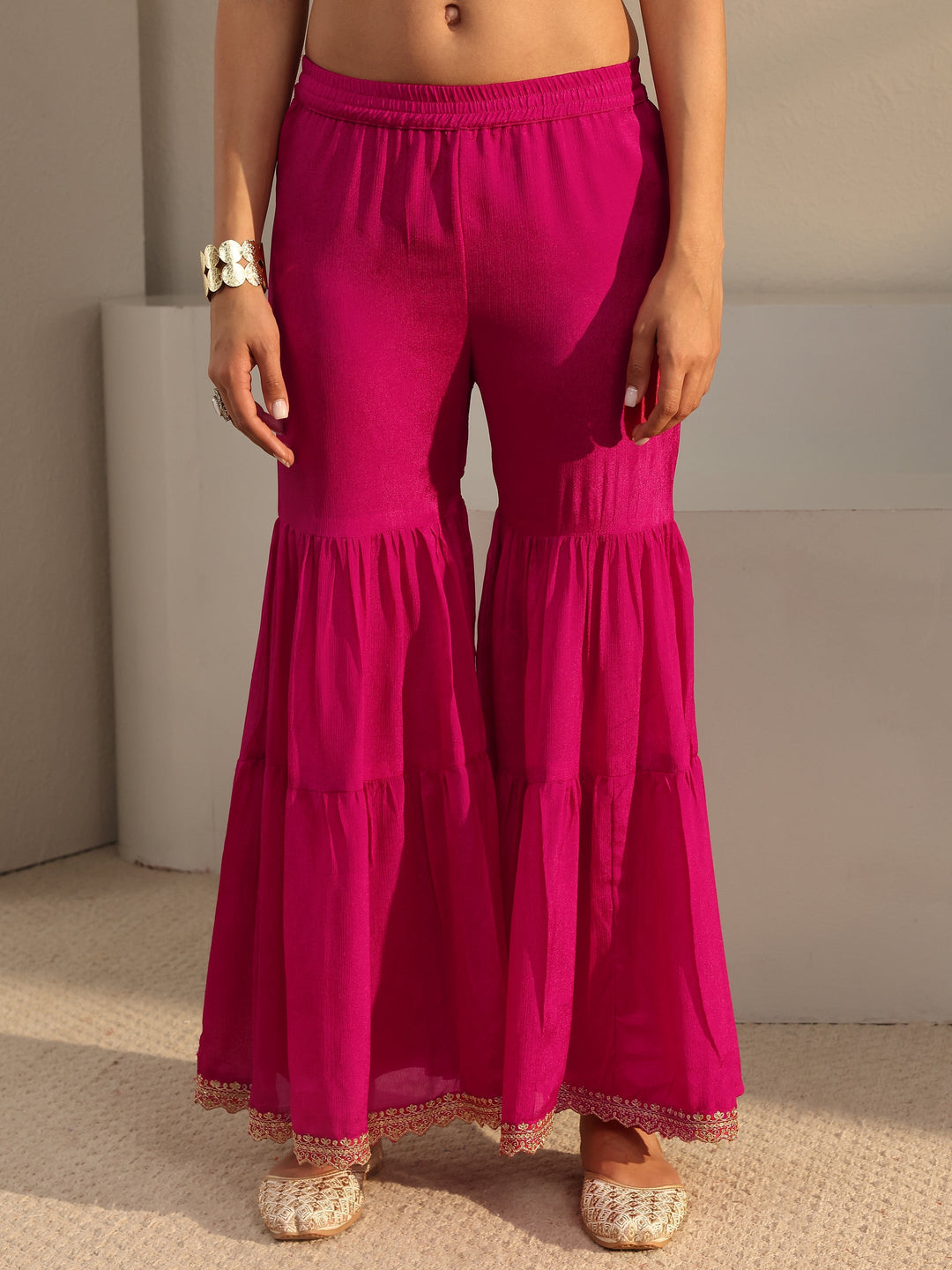  Pink Floral Embroidered Chinon Sharara Suit Set With Dupatta 