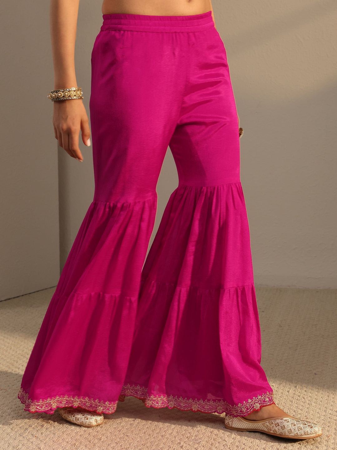  Pink Floral Embroidered Chinon Sharara Suit Set With Dupatta 