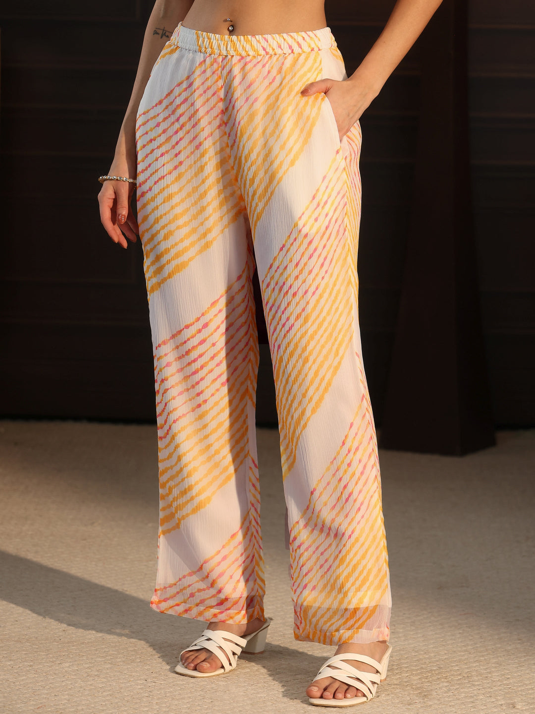  Libas Off White Leheriya Printed Chiffon Co-Ord Set 