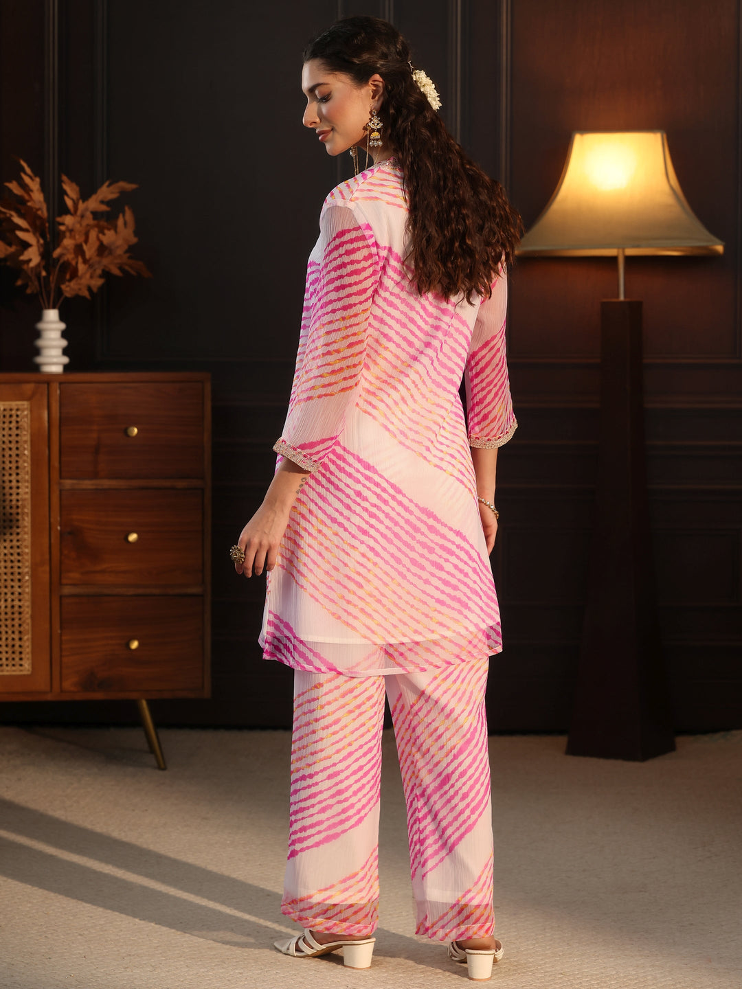  Libas Off White Leheriya Printed Chiffon Co-Ord Set 