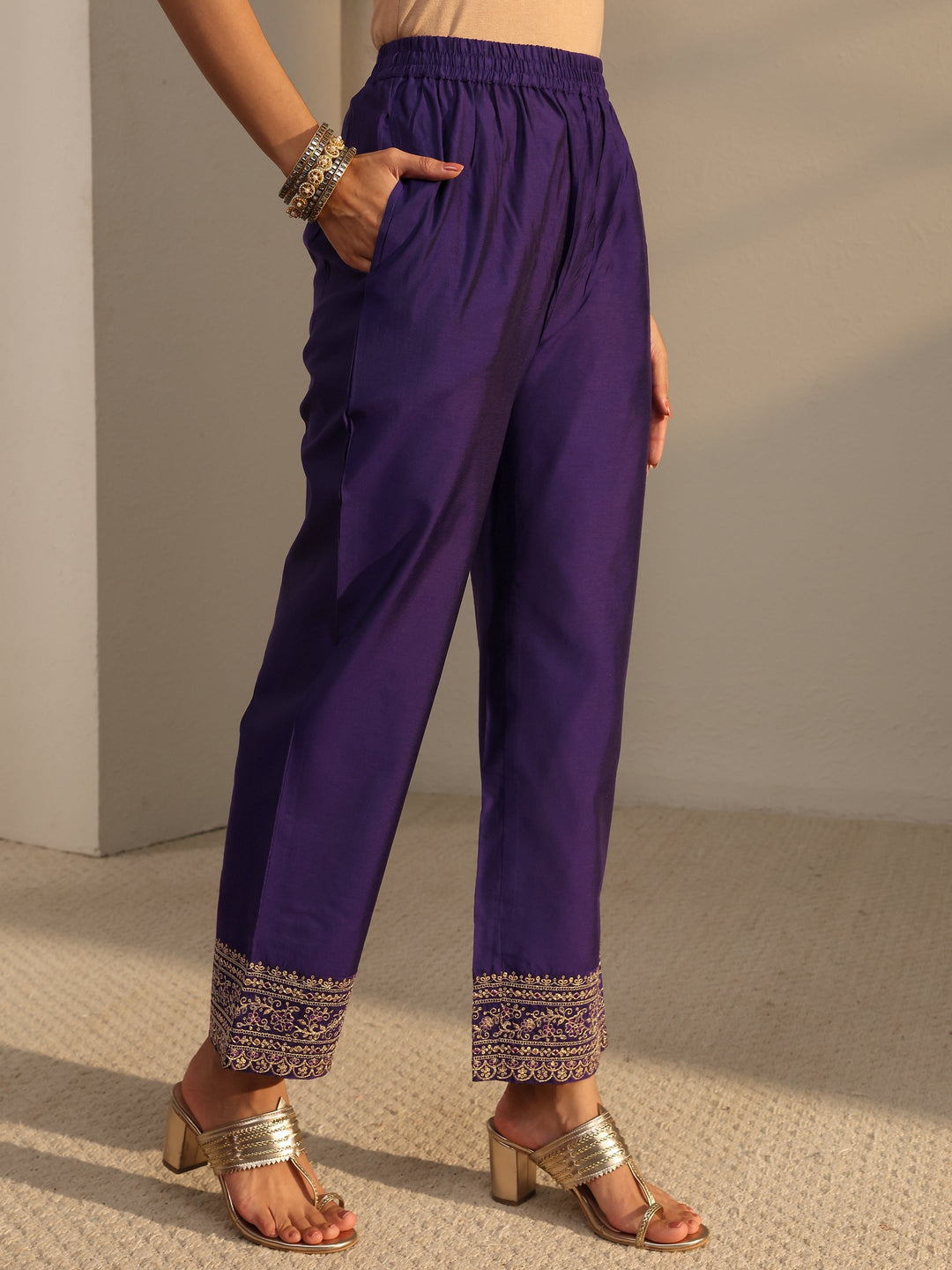  Purple Woven Design Silk Blend A-Line Suit Set With Dupatta 