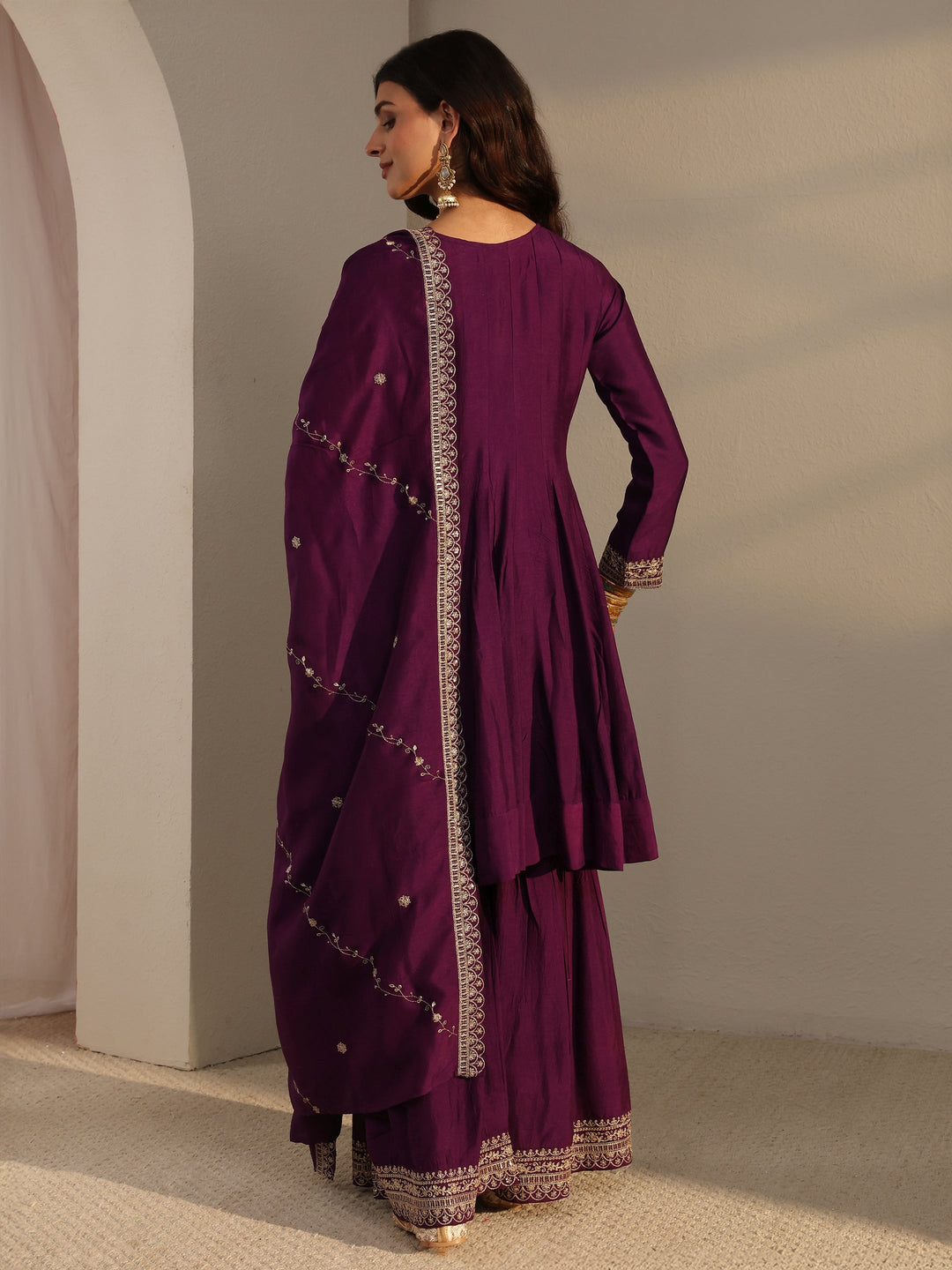  Purple Woven Design Silk Blend Shara Suit Set With Dupatta 
