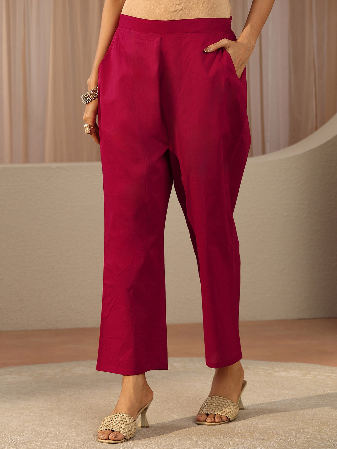  Pink Floral Embroidered Chanderi Silk Straight Suit Set 