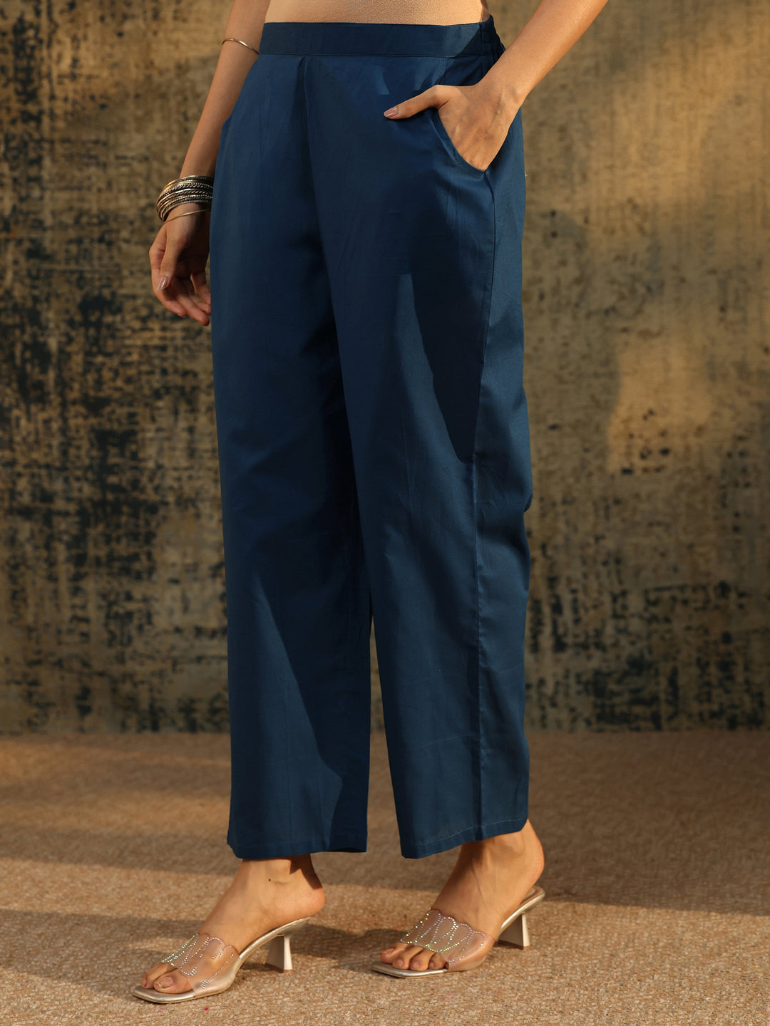  Libas Teal Blue Paisley Embroidered Chanderi Silk Straight Suit Set 