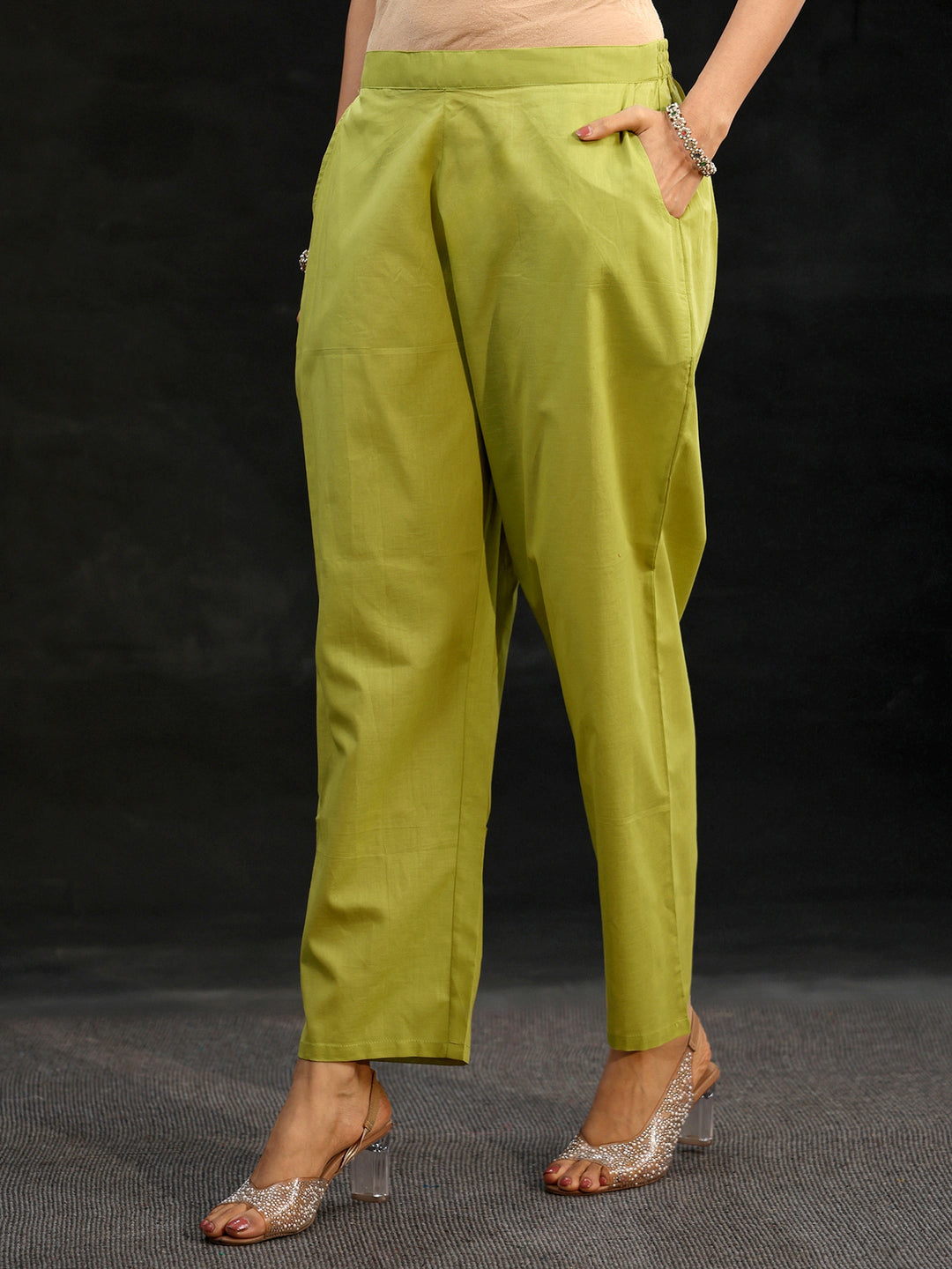  Libas Pista Green Yoke Embroidered Chanderi Silk Straight Suit Set 