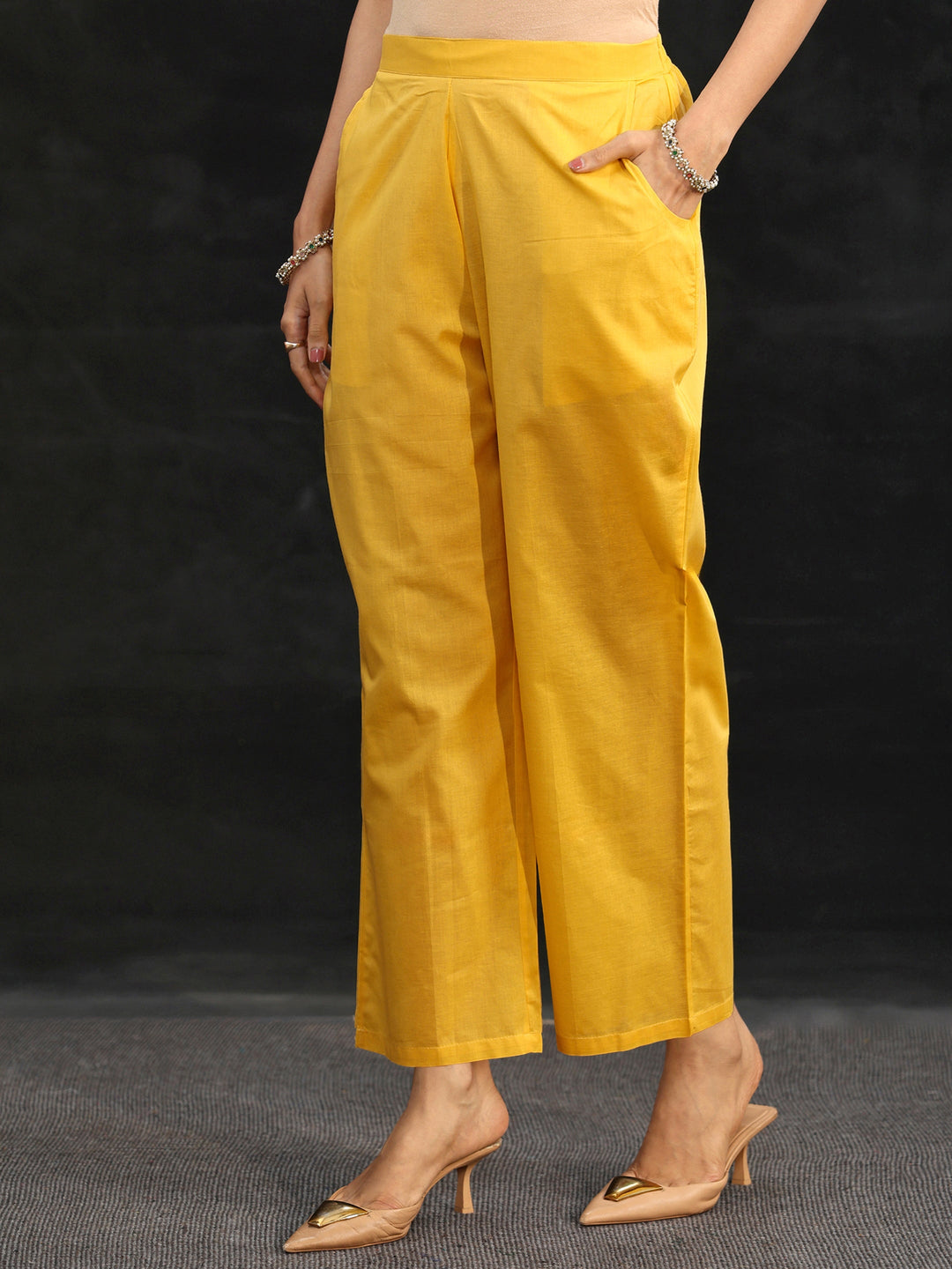  Libas Sunshine Yellow Embroidered Chanderi Silk Straight Suit Set 