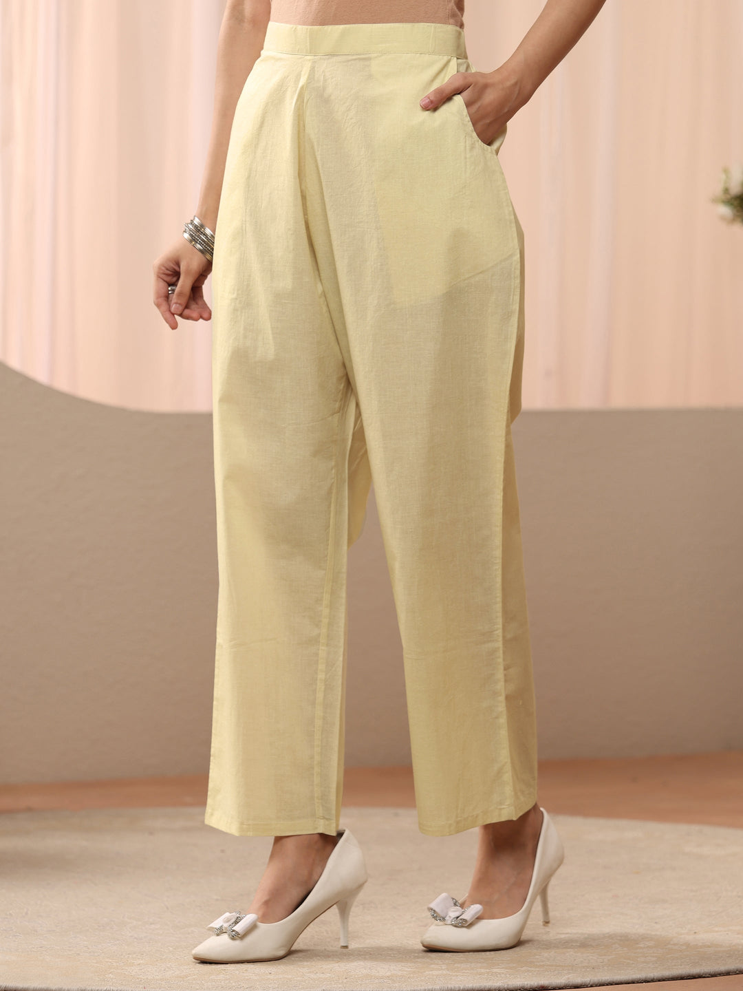  Yellow Floral Embroidered Chanderi Silk Straight Suit Set 