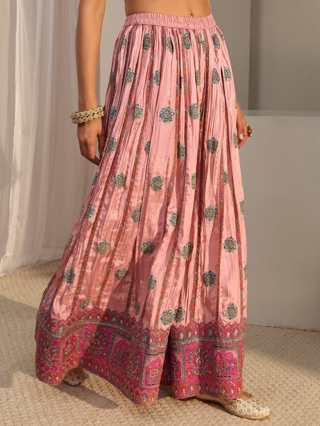  Libas Art Pink Embellished Silk Blend Sharara Suit Set With Dupatta 