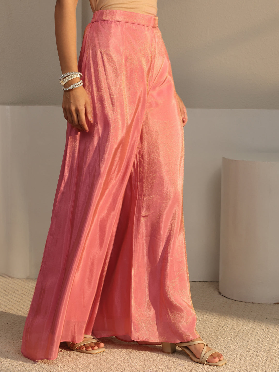  Libas Art Pink Floral Embroidered Tissue Palazzo Suit Set With Dupatta 