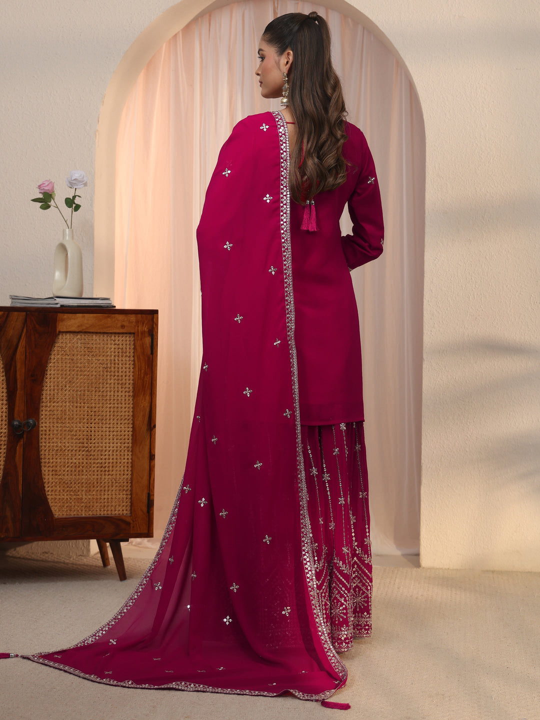  Libas Art Pink Embellished Georgette Palazzo Suit Set 