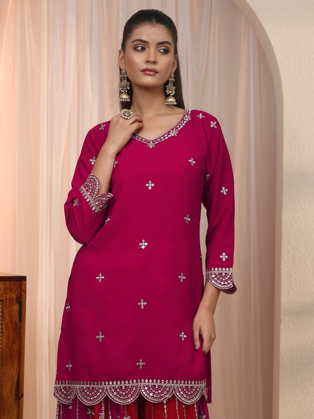  Libas Art Pink Embellished Georgette Palazzo Suit Set 