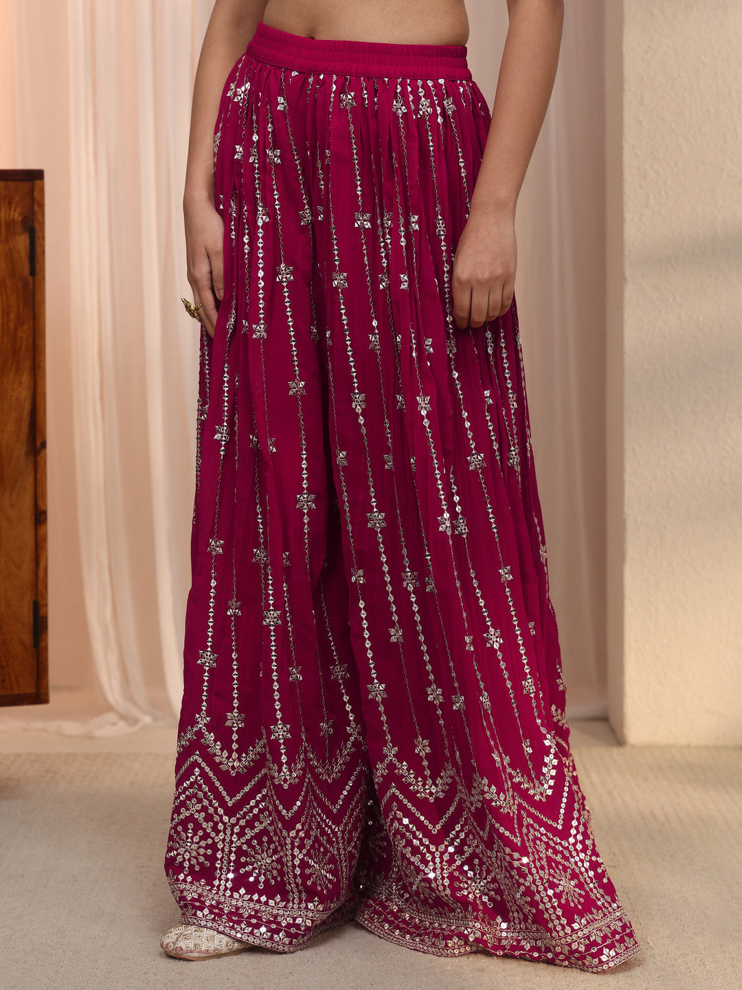  Libas Art Pink Embellished Georgette Palazzo Suit Set 
