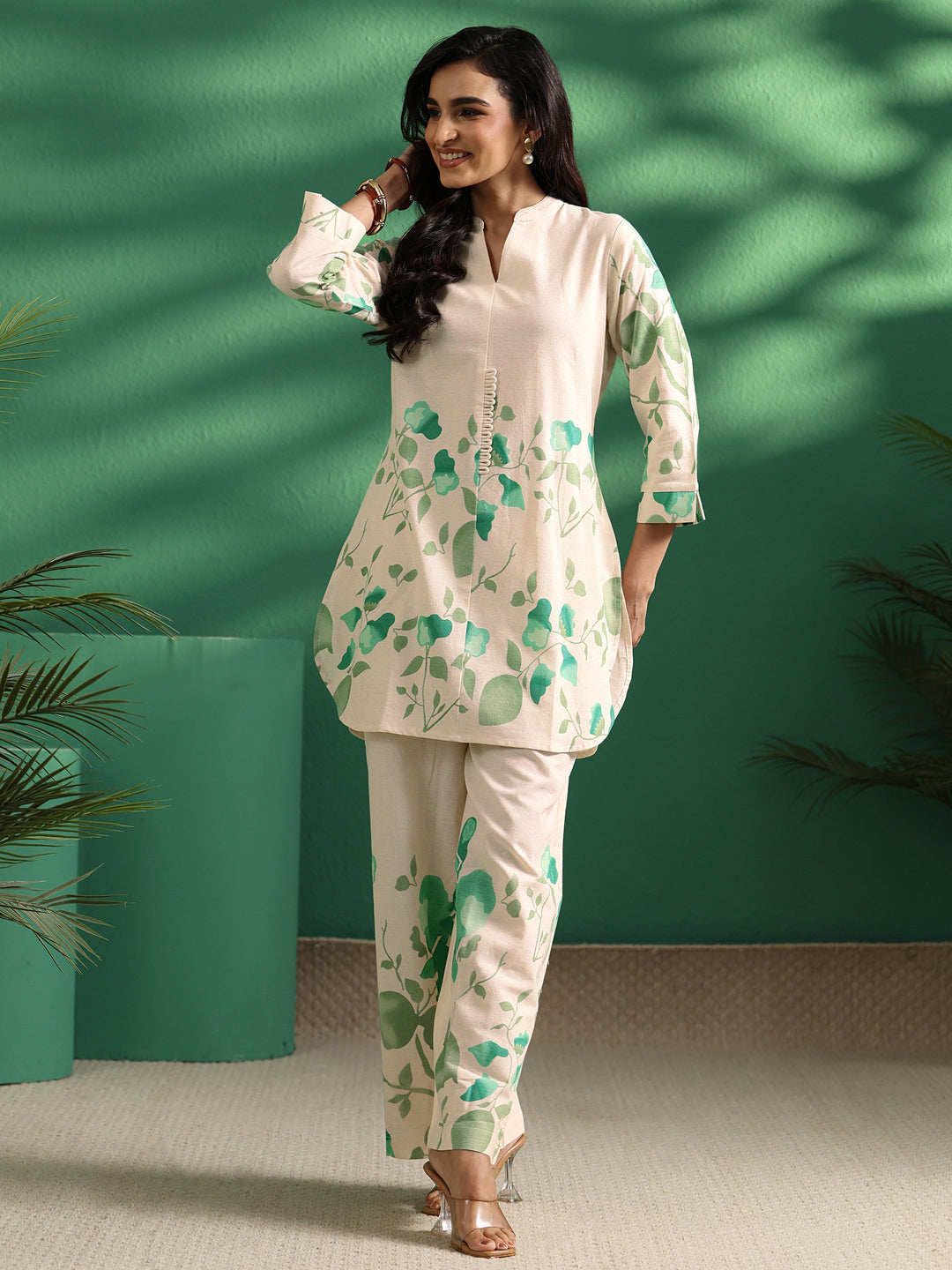  Libas Off White Tropical Printed Cotton Co-Ord Set 