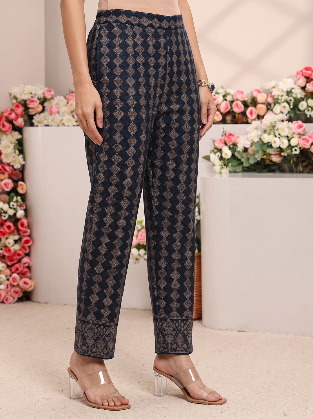  Libas Blue Floral Printed Woolen Co-Ord Set 
