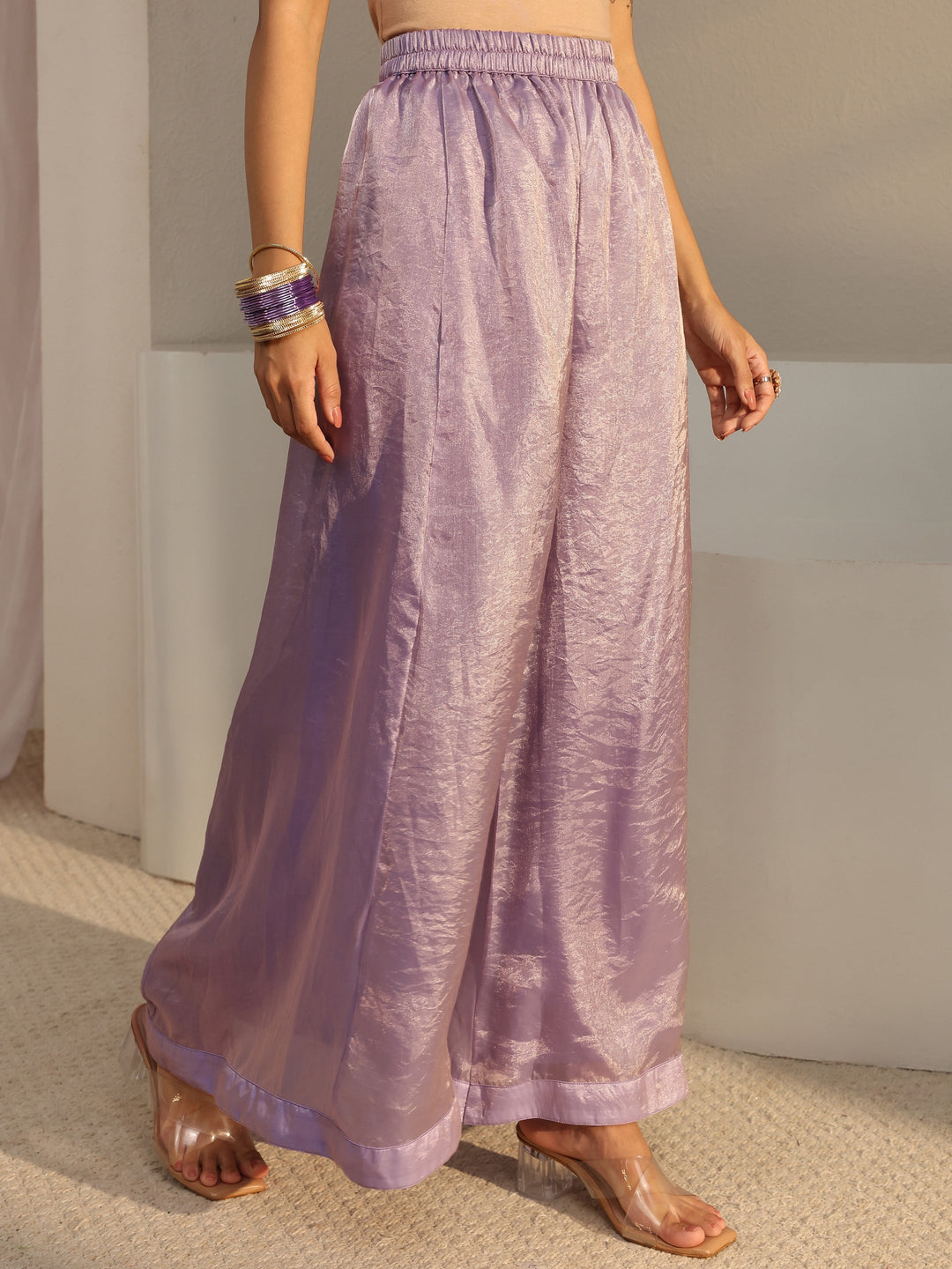  Libas Art Lavender Floral Embellished Tissue Straight Suit Set With Dupatta 
