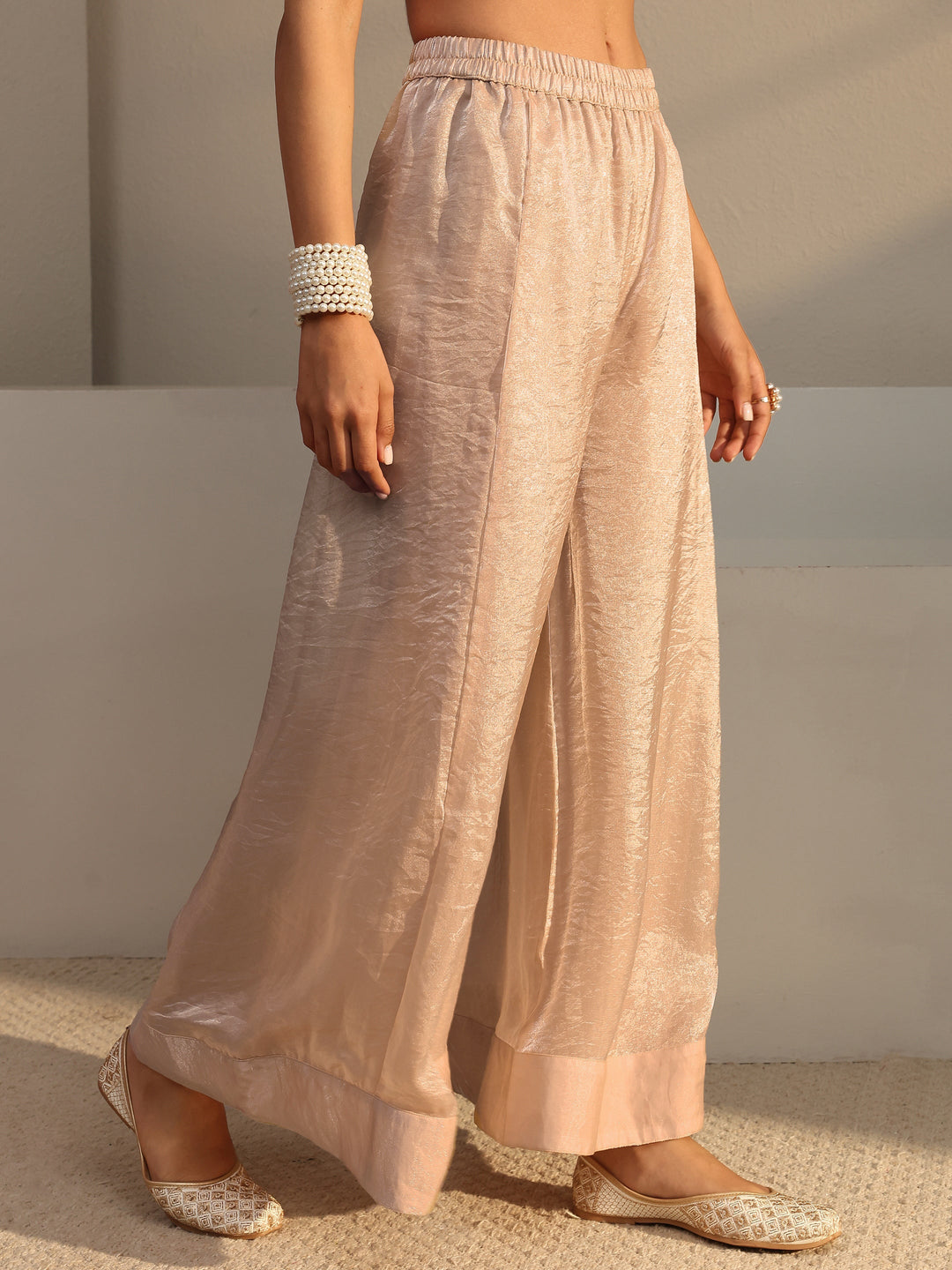  Libas Art Beige Embellished Tissue Palazzo Suit Set With Dupatta 