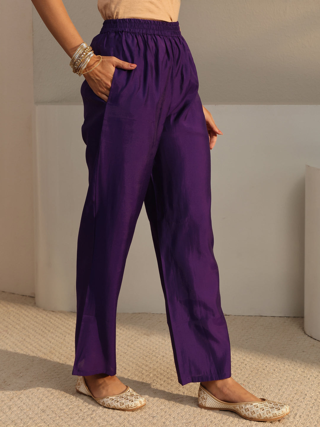  Purple Floral Embroidered Chanderi Silk A-Line Suit Set With Dupatta 