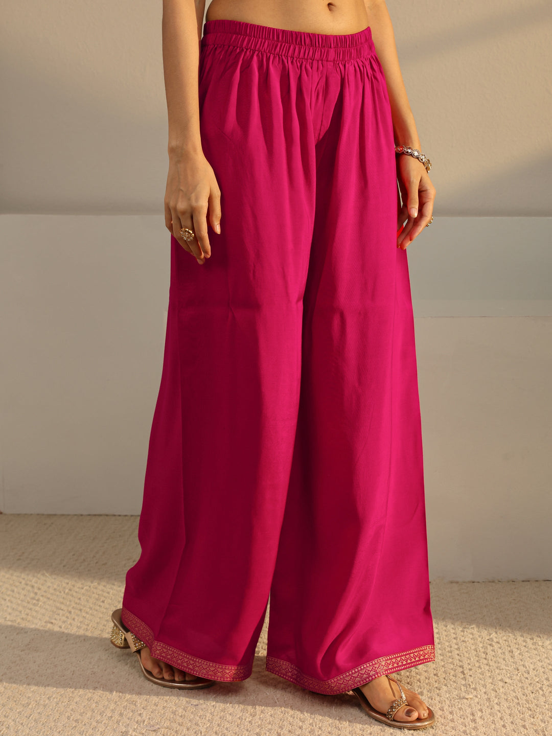  Pink Floral Woven Design Silk Blend Straight Suit Set With Dupatta 