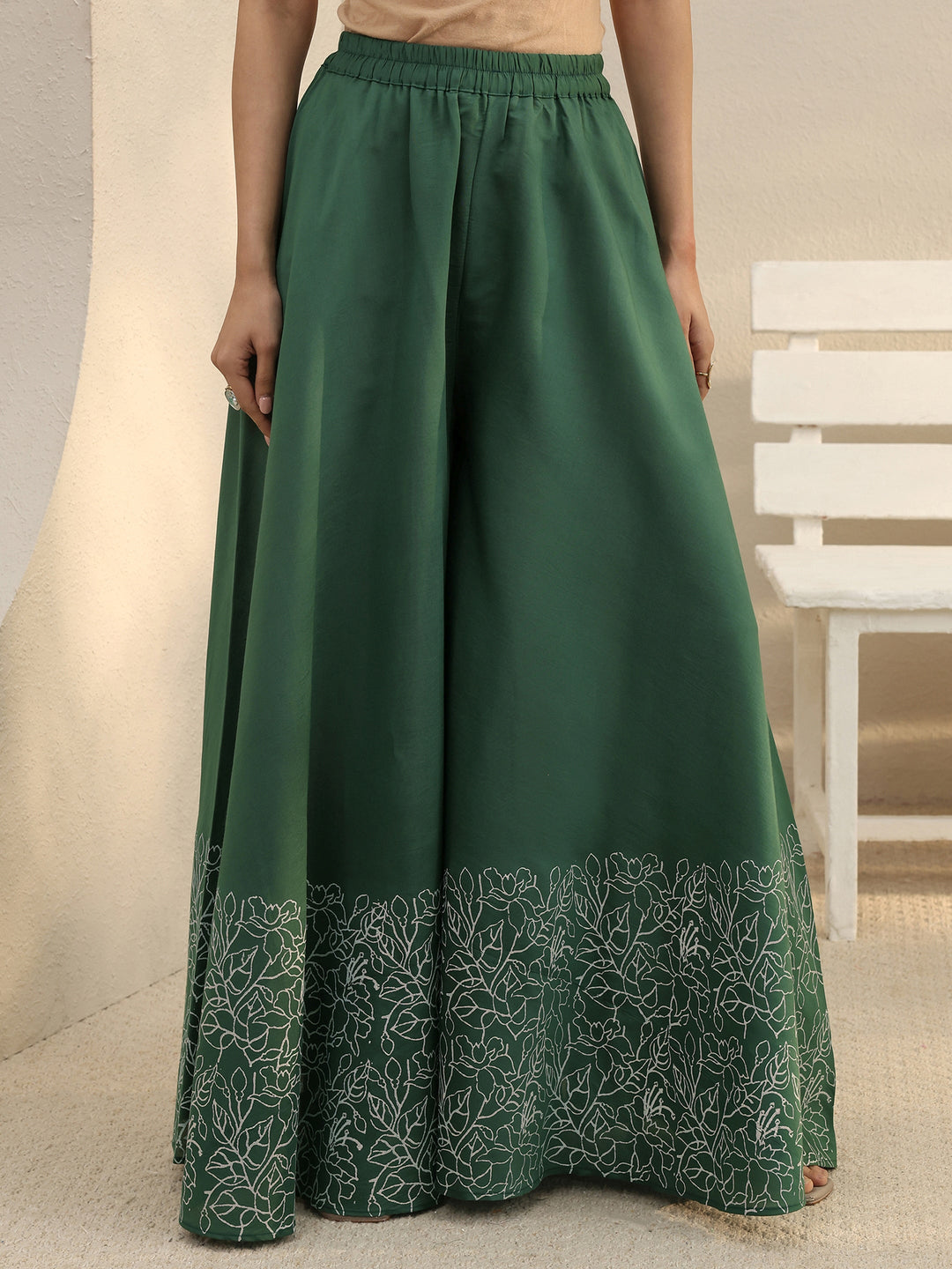  Green Floral Embroidered Chanderi Silk Palazzo Suit Set 