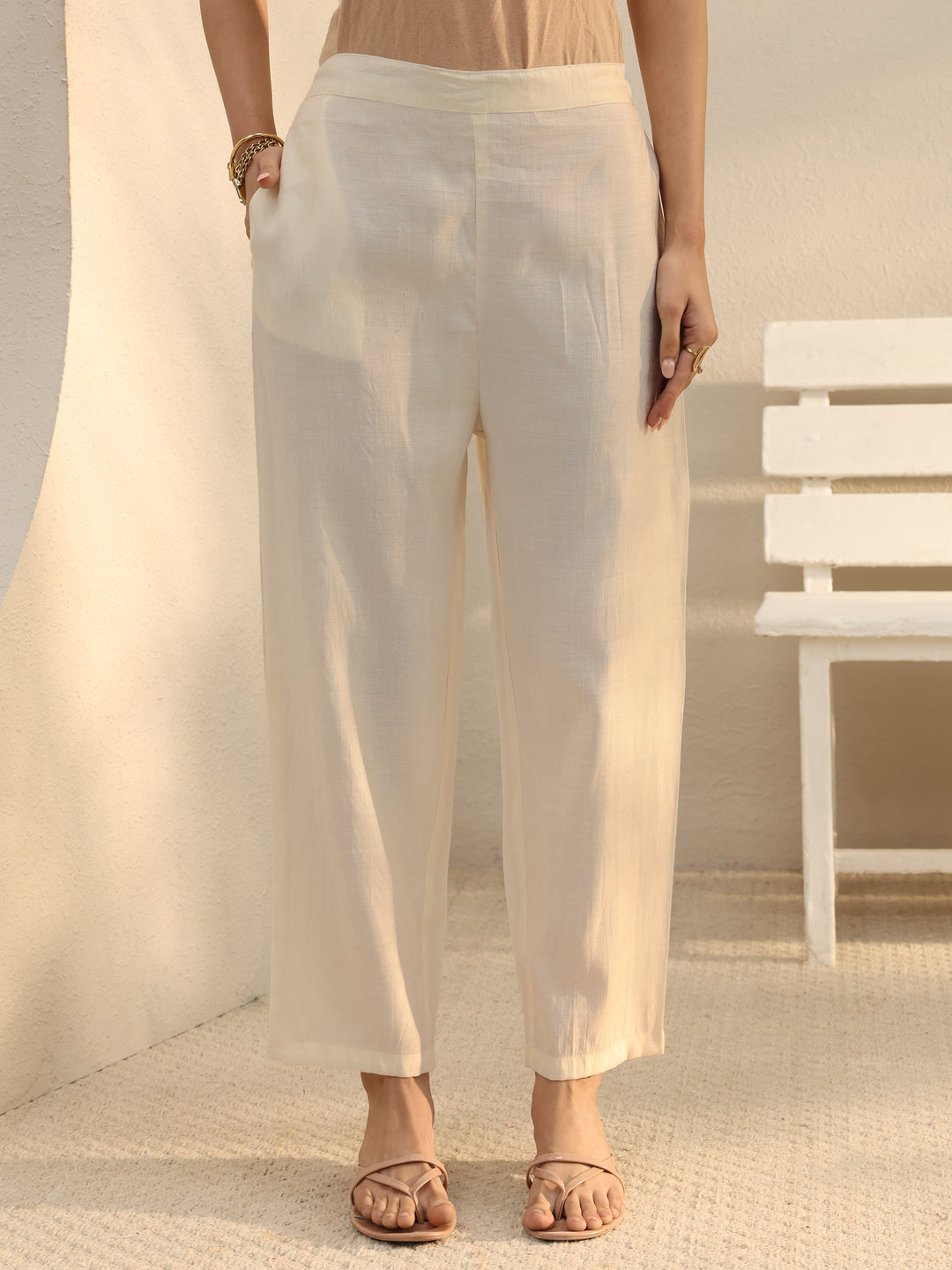  Off White Floral Embroidered Silk Blend Co-Ord Set 