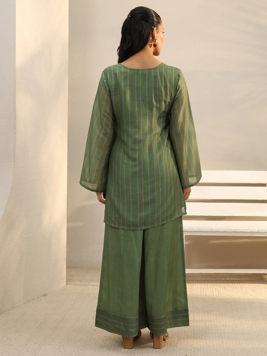  Green Floral Printed Chanderi Silk Co-Ord Set 