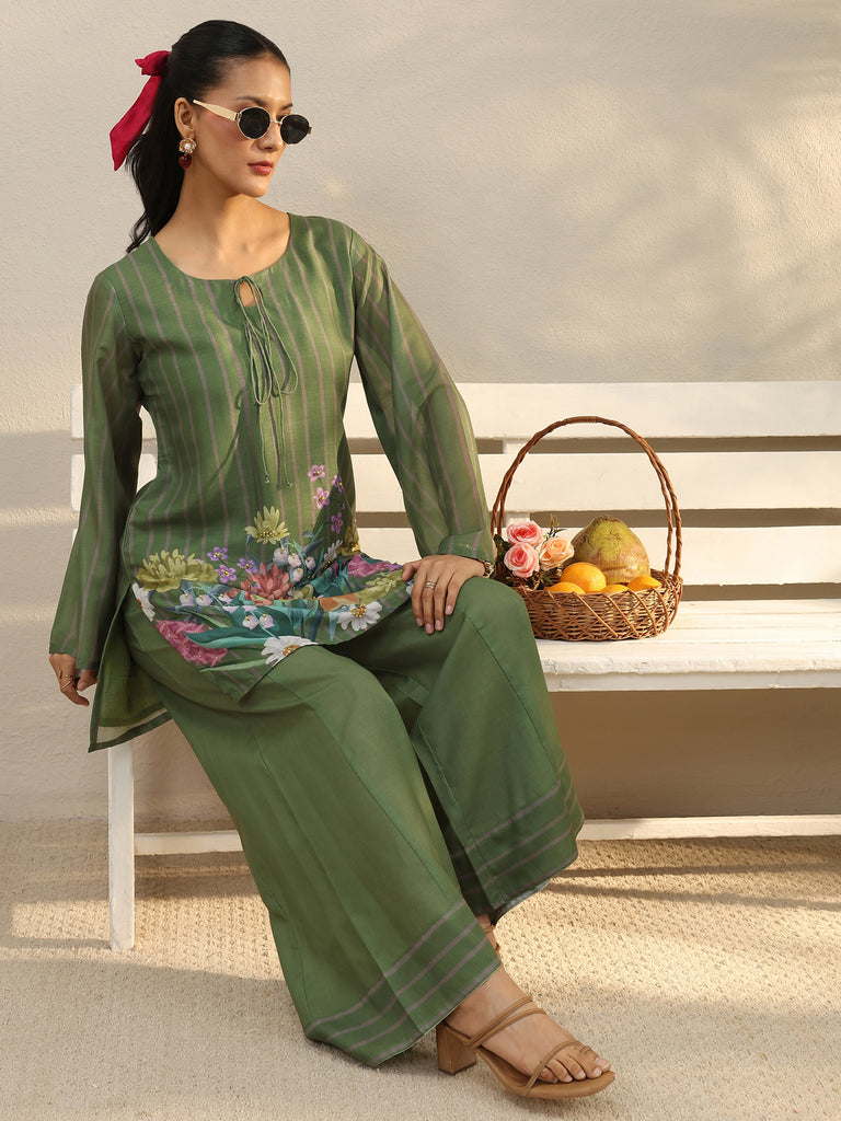 Libas Green Floral Printed Chanderi Silk Co-Ord Set