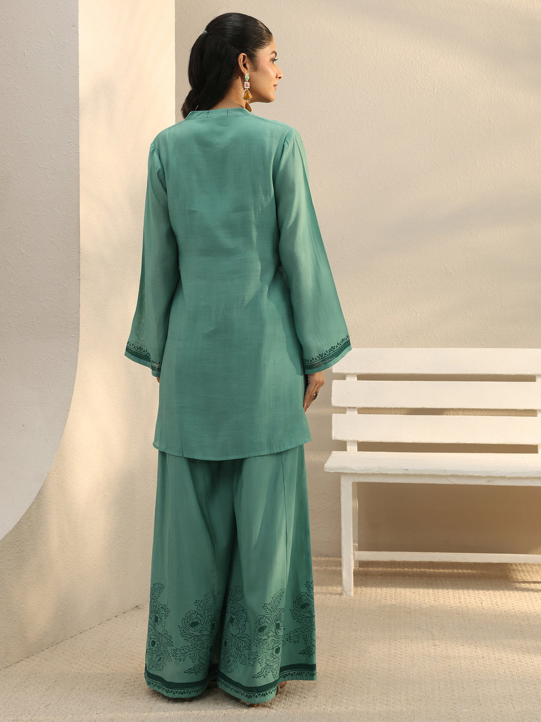  Green Floral Embroidered Chanderi Silk Co-Ord Set 