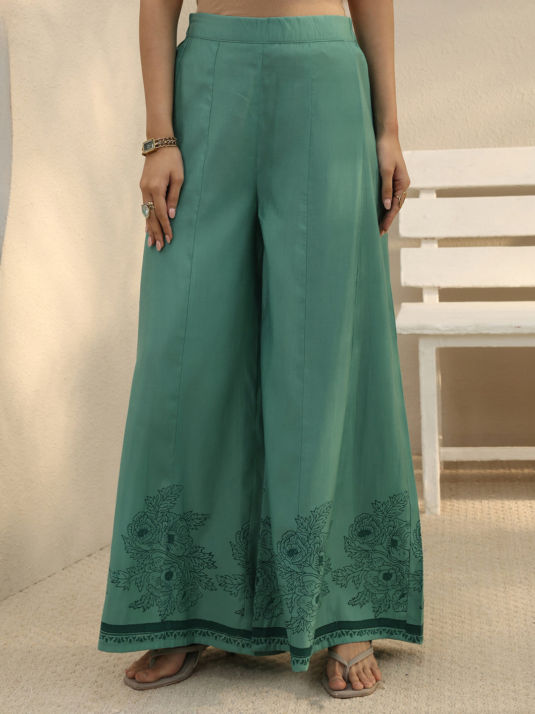  Green Floral Embroidered Chanderi Silk Co-Ord Set 