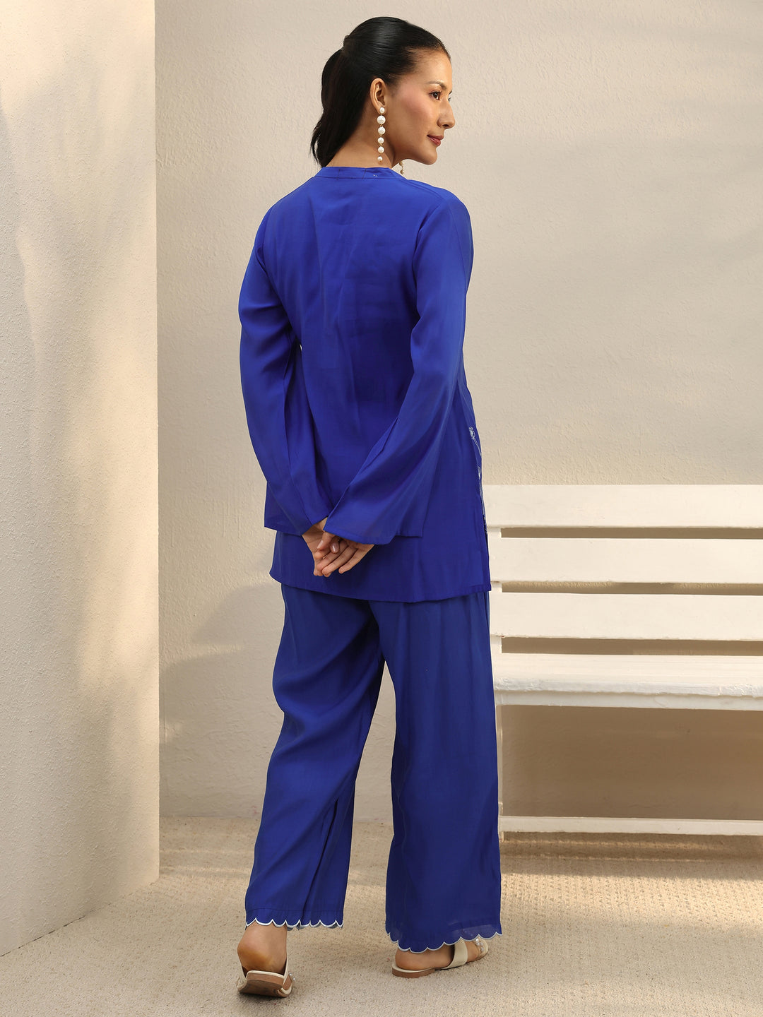  Blue Floral Embroidered Chanderi Silk Co-Ord Set 