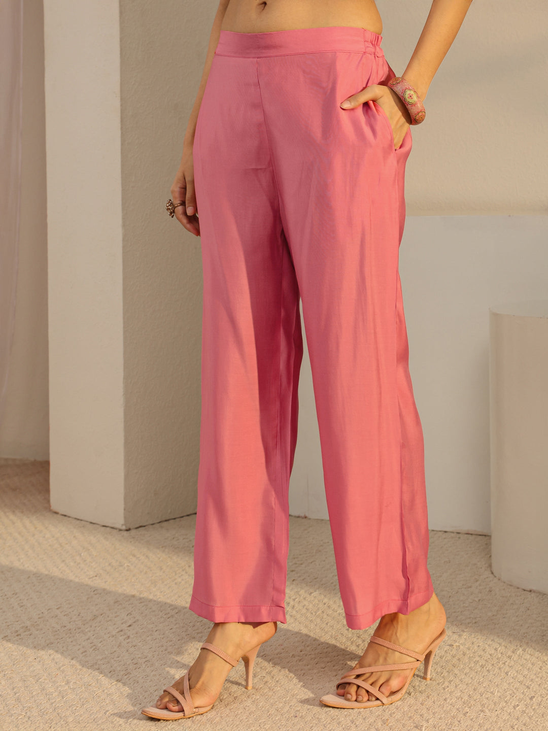  Pink Floral Embroidered Silk Blend Straight Suit Set With Dupatta 