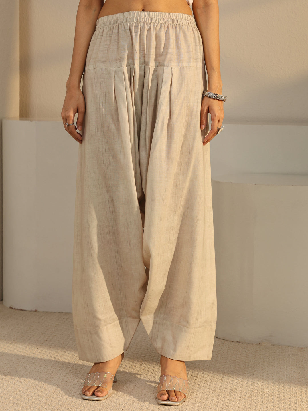  Beige Solid Linen Straight Suit Set With Dupatta 