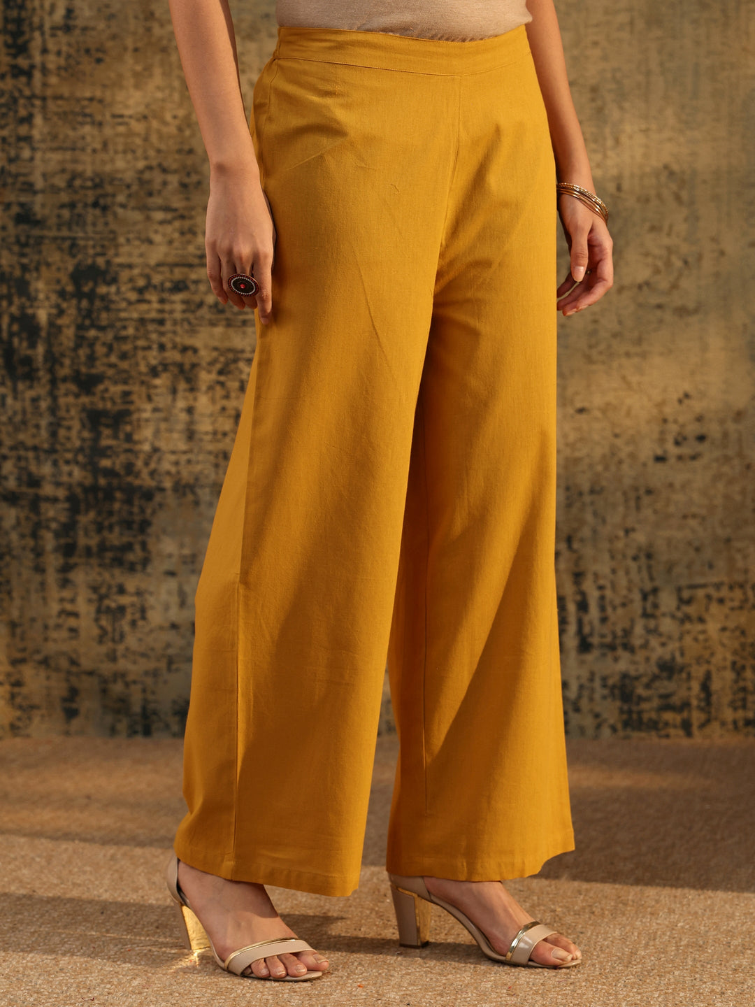  Libas Mustard Floral Embroidered Cotton Co-Ord Set 