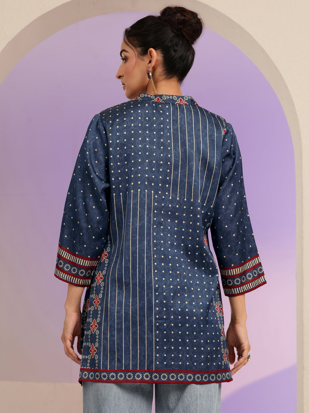  Navy Printed Straight Muslin  Short kurti 