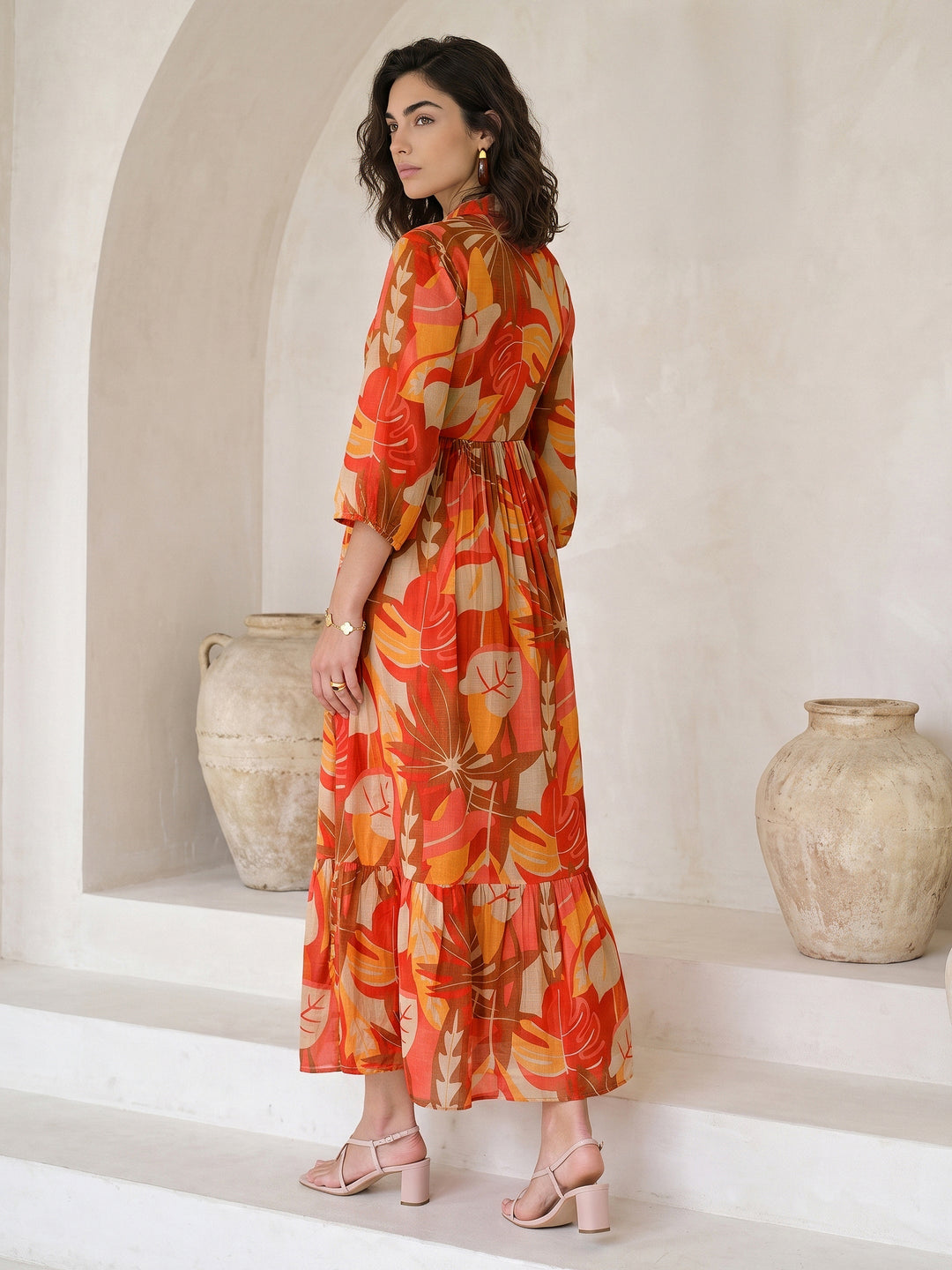  Libas Multi Color Tropical Printed Fit and Flare Chiffon Dress 