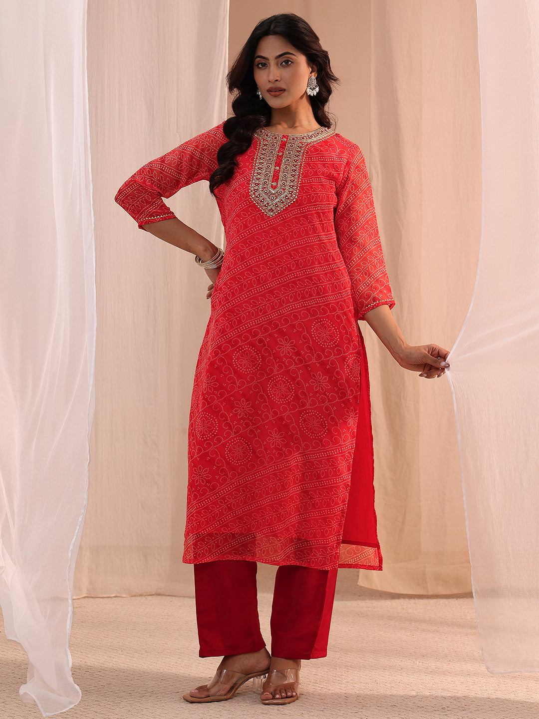 libas Orange Bandhani Printed Chiffon Straight Kurta-picture-55