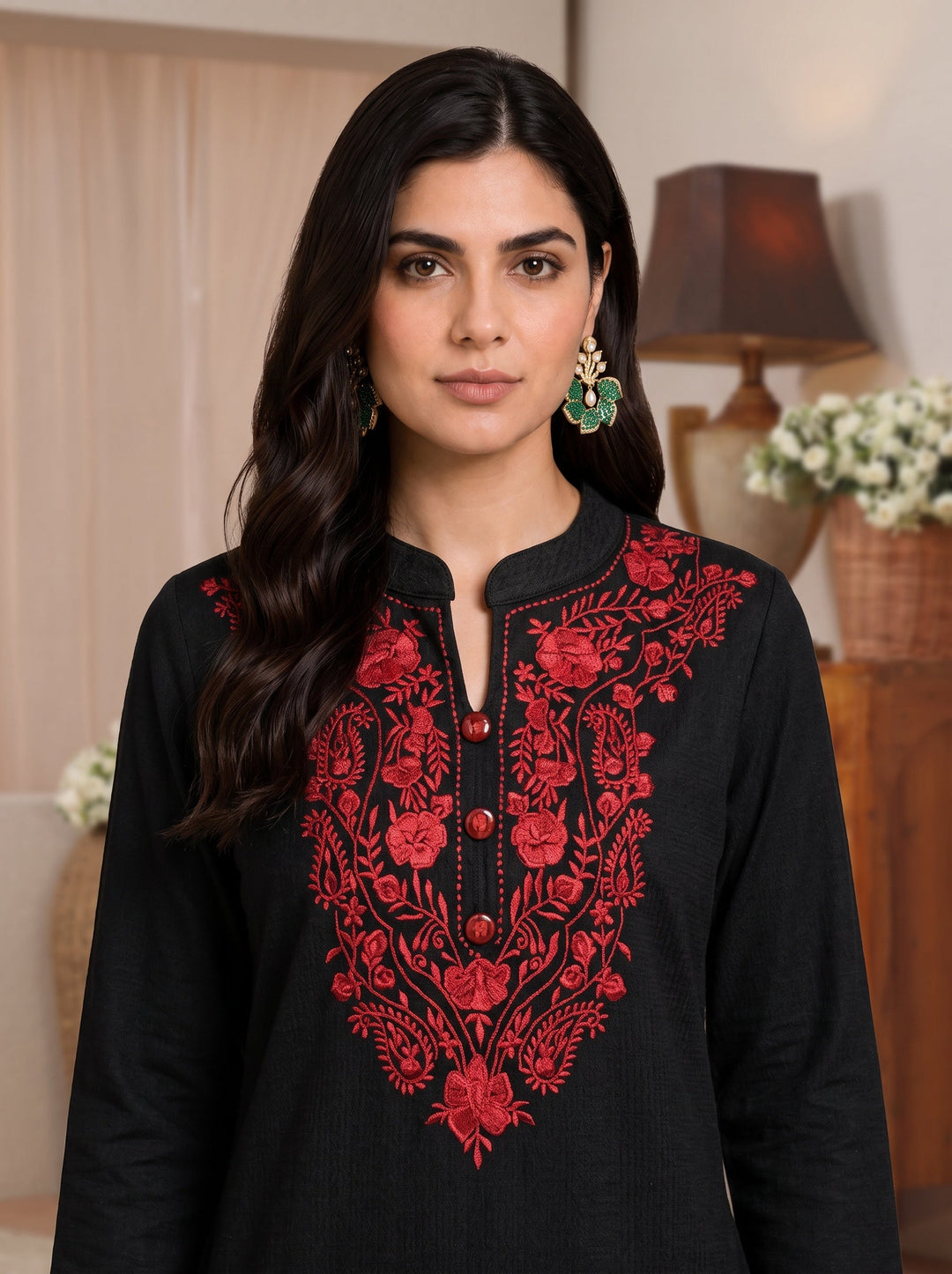  Libas Black Floral Embroidered Straight Kurta 