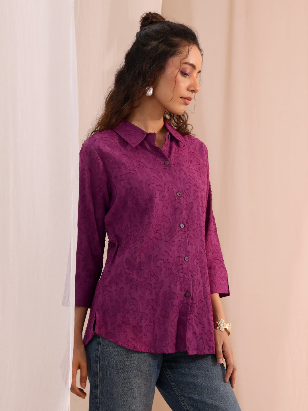  Purple Textured Cotton Shirt 