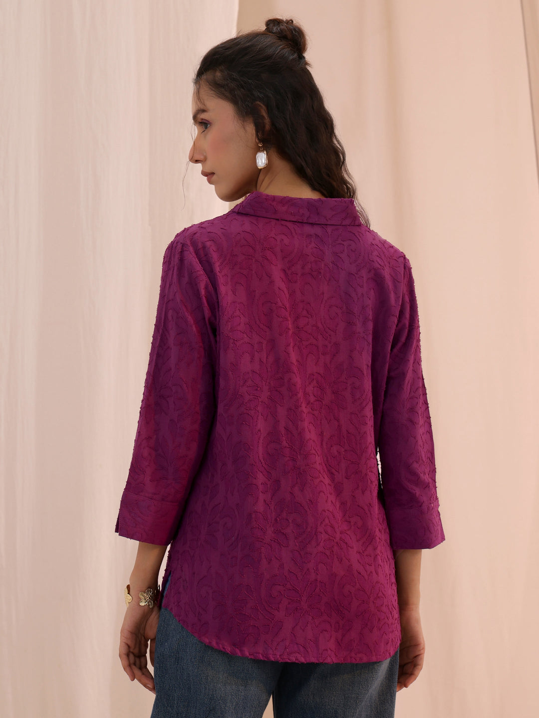  Purple Textured Cotton Shirt 