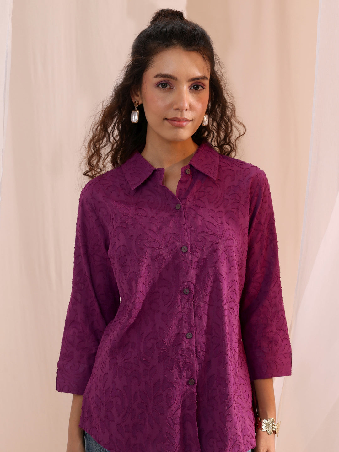  Purple Textured Cotton Shirt 