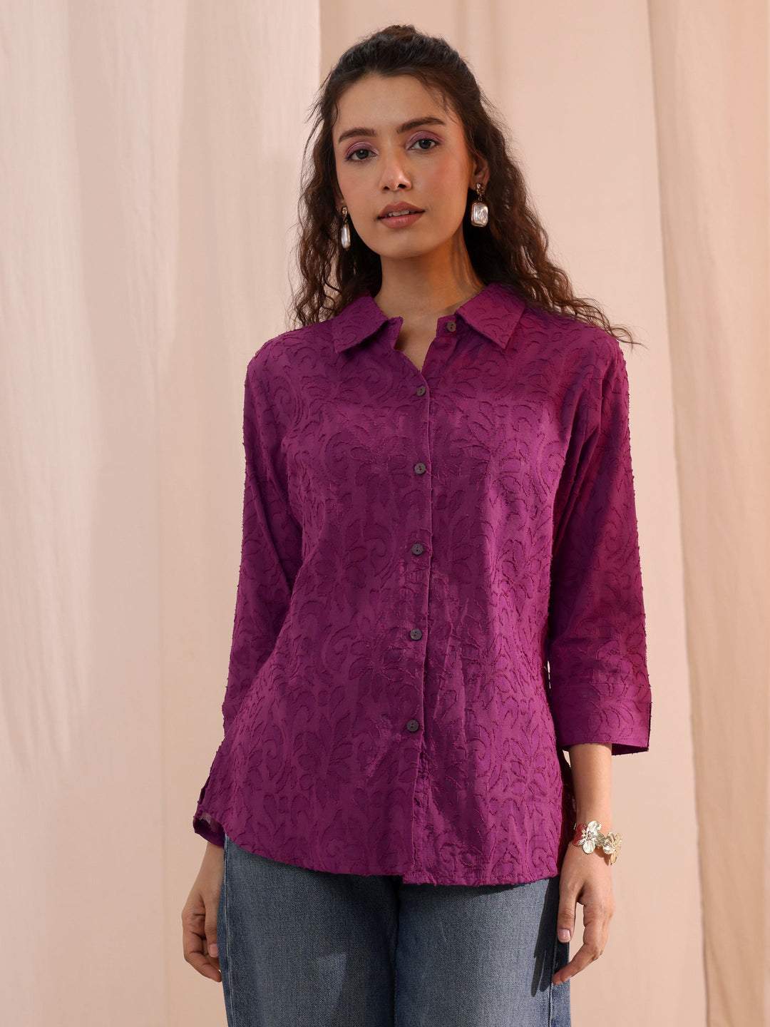  Purple Textured Cotton Shirt 