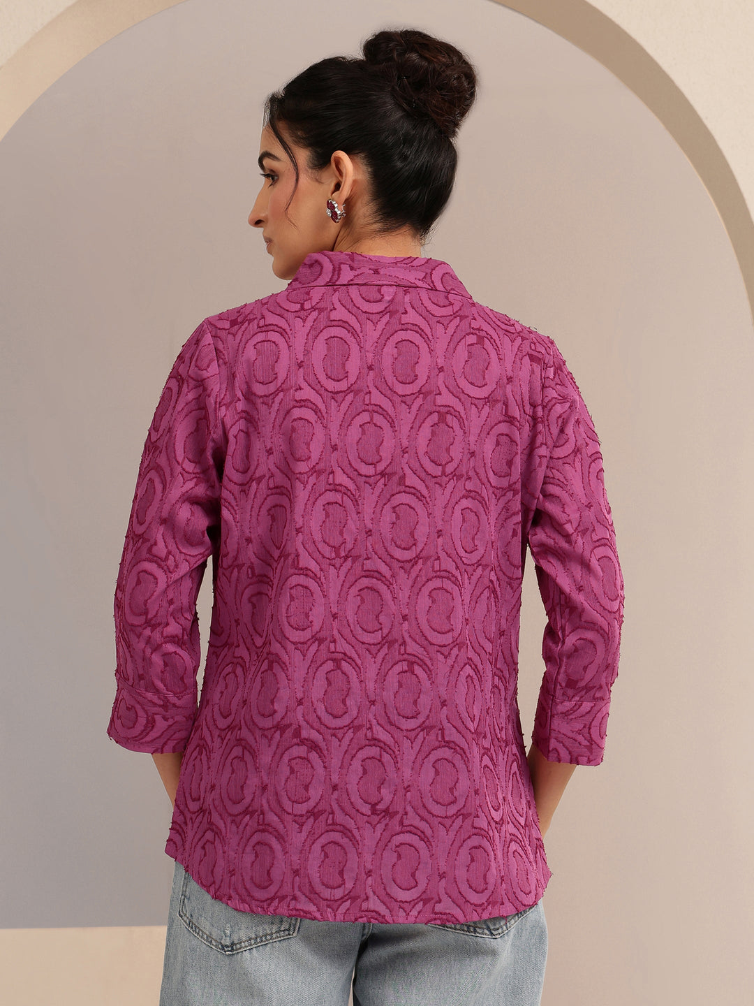  Dark Pink Textured Cotton Shirt 