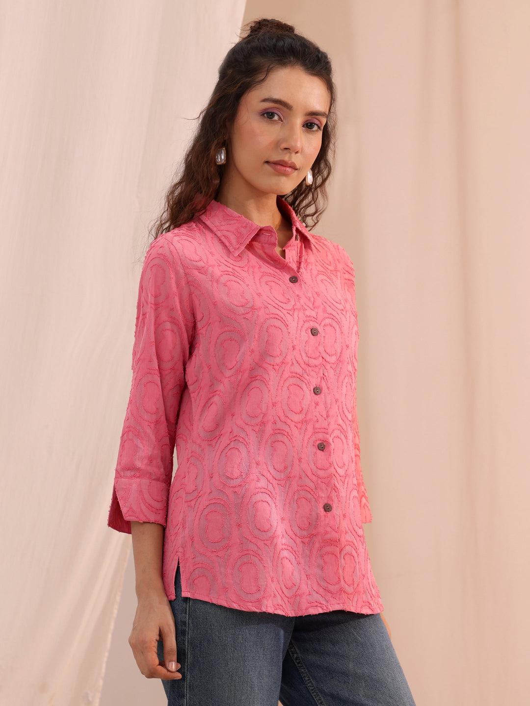  Peach Textured Cotton Shirt 