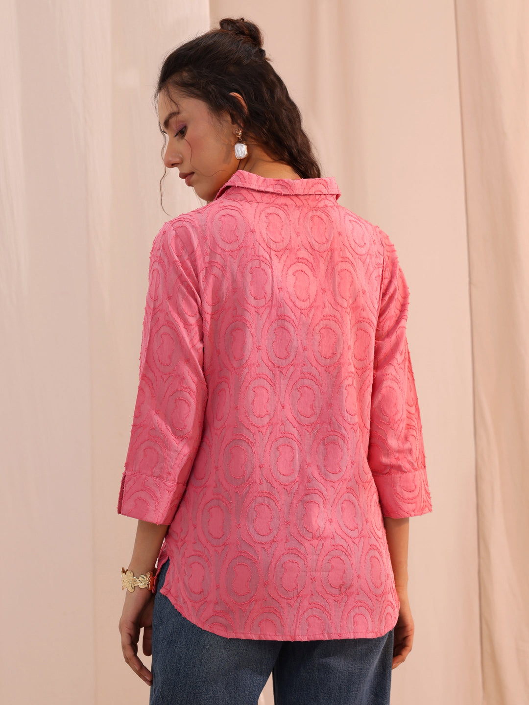  Peach Textured Cotton Shirt 