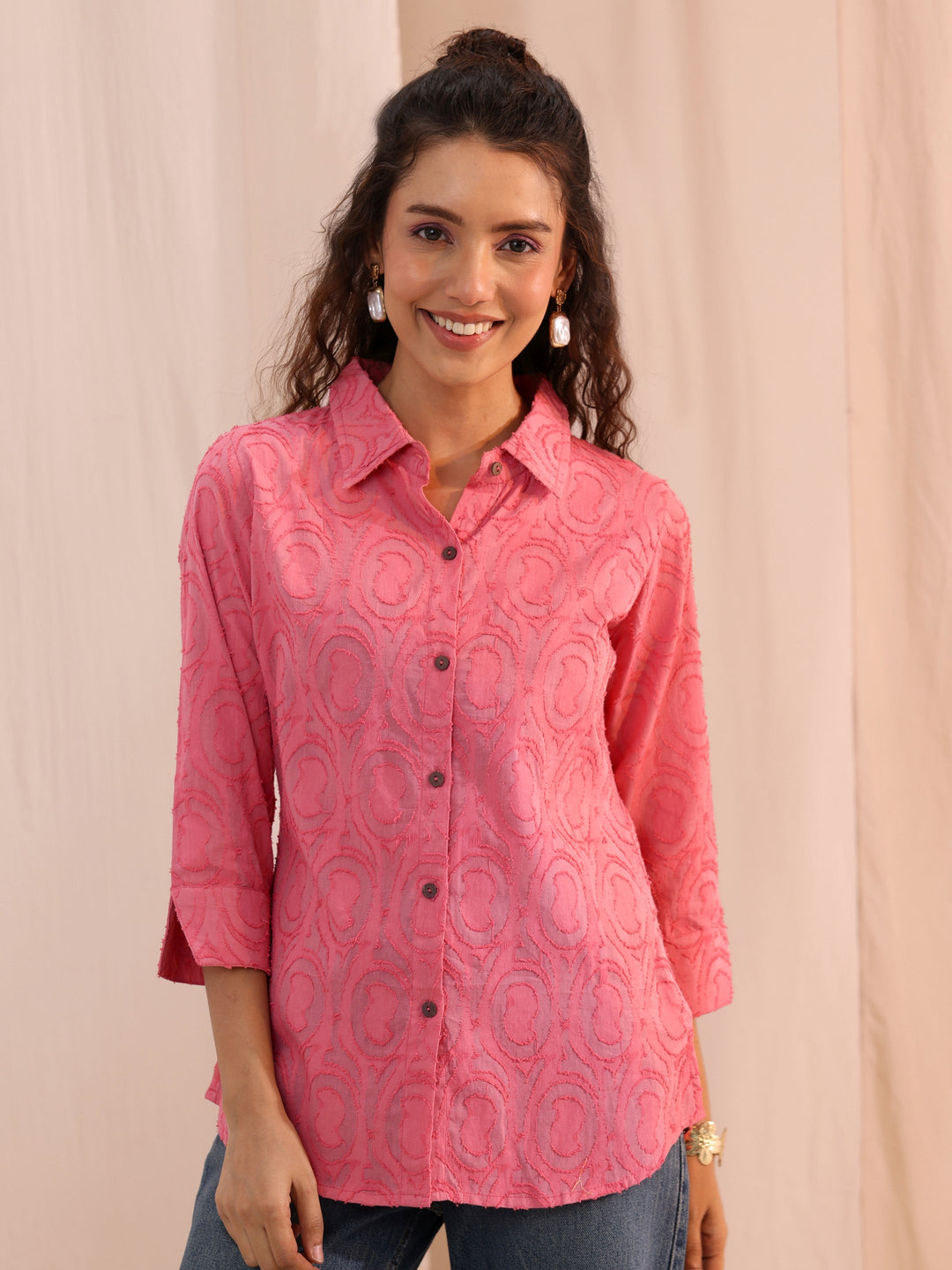  Peach Textured Cotton Shirt 